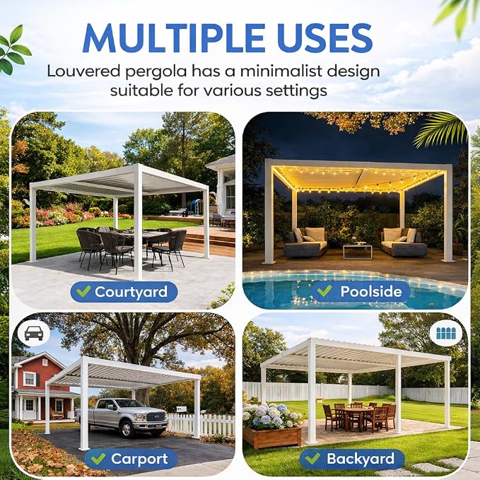 Kozyard Outdoor Louvered Pergola 12ft x 16ft Pergola Sun Shade All-Weather - Image 7