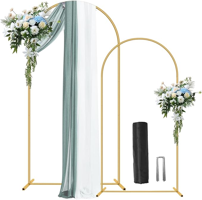 Metal Arch Backdrop Stand 7.2FT+6FT Wedding Arch Backdrop Stand Set of 2 Gold by Nisoger