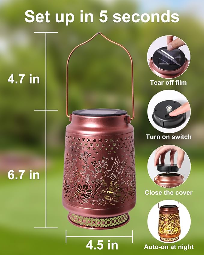Solar Lanterns Outdoor Waterproof Hummingbird Elegant Garden Decor Birthday - Image 5