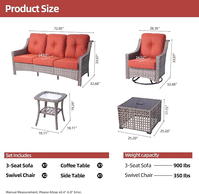 HOOOWOOO 5 Piece Patio Furniture Conversation Sets - Image 7