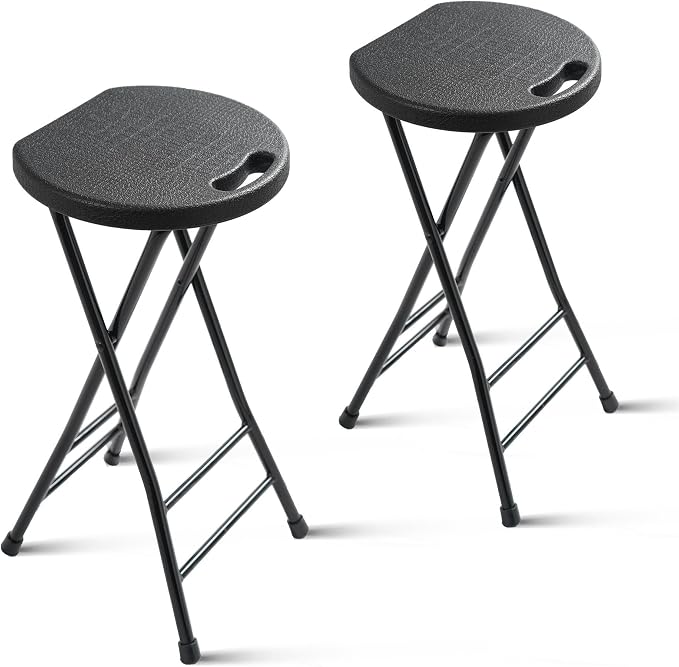 24-Inch Folding Stool with Handle, Folding Bar Stool with Non-Slip Feet by COOZMENT