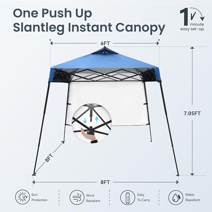 PHI VILLA 8x8ft Pop Up Canopy Tent Instant Portable Shelter One Push Tent Canopy - Image 5