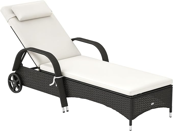 Outsunny Wicker Outdoor Chaise Lounge, 5-Level Adjustable Backrest PE Rattan by Outsunny