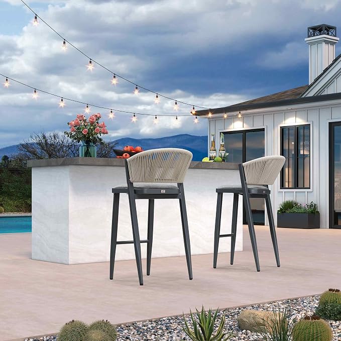 PURPLE LEAF Bar Stool Set of 2 Outdoor Bar Chairs - Image 4
