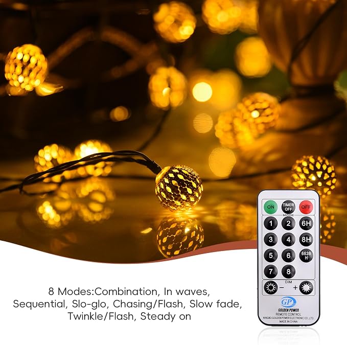 Moroccan String Lights Plug-in 60 LED 29ft Indoor Outdoor Waterproof 8 Modes - Image 6