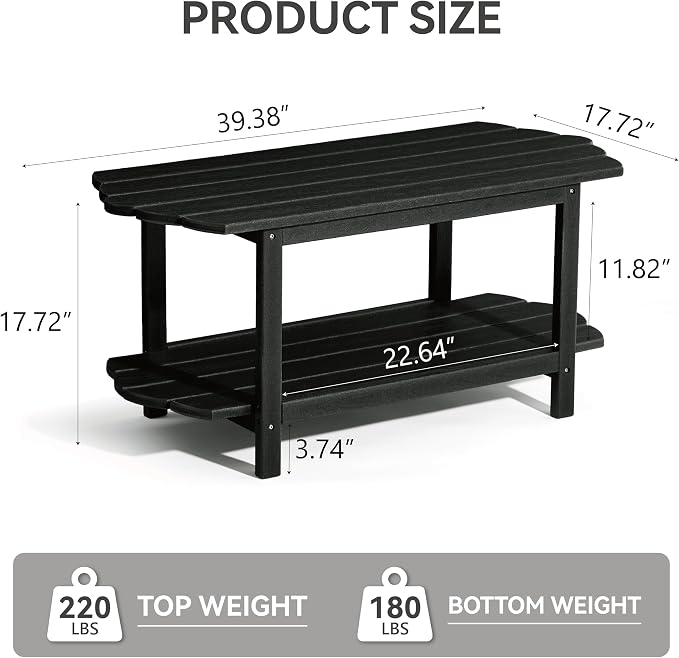 Adirondack Outdoor Patio Table-2 Tier Black Coffee Table Irregular Outside Table - Image 2