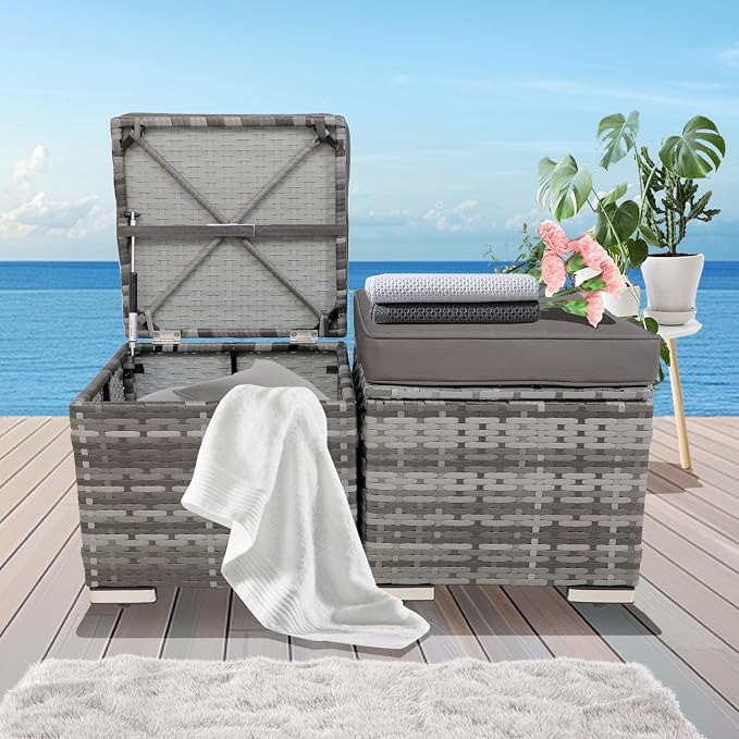 2-Pieces Patio Rattan Ottomans，All-Weather Rattan Wicker Multipurpose Outdoor - Image 2