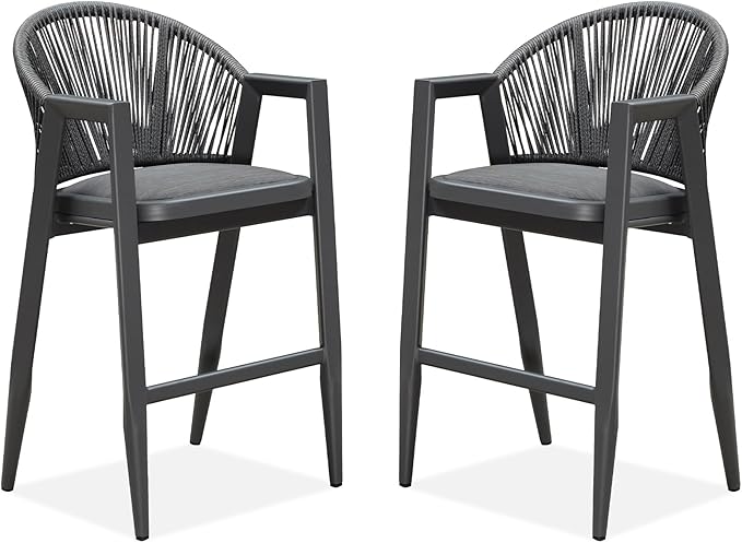 PURPLE LEAF Outdoor Bar Stools Set of 2 Wicker Bar Stools Woven Bar Height by PURPLELEAF