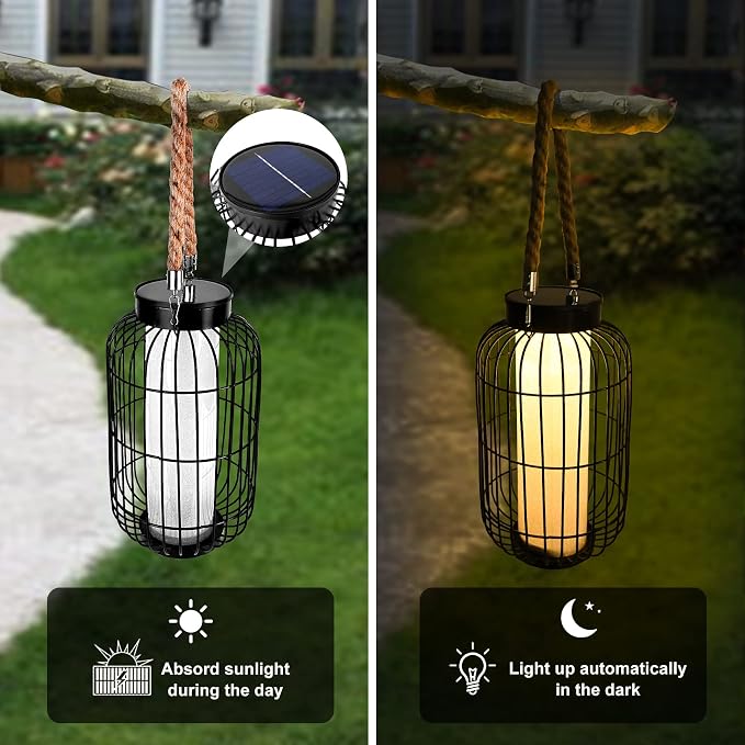 pearlstar Large Solar Powered Lantern Outdoor-Heavy Duty Metal Hanging Lights - Image 4