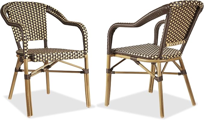 PURPLE LEAF Bistro Chair French Hand-Woven Wicker Armchairs by PURPLELEAF