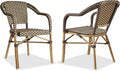 PURPLE LEAF Bistro Chair French Hand-Woven Wicker Armchairs by PURPLELEAF