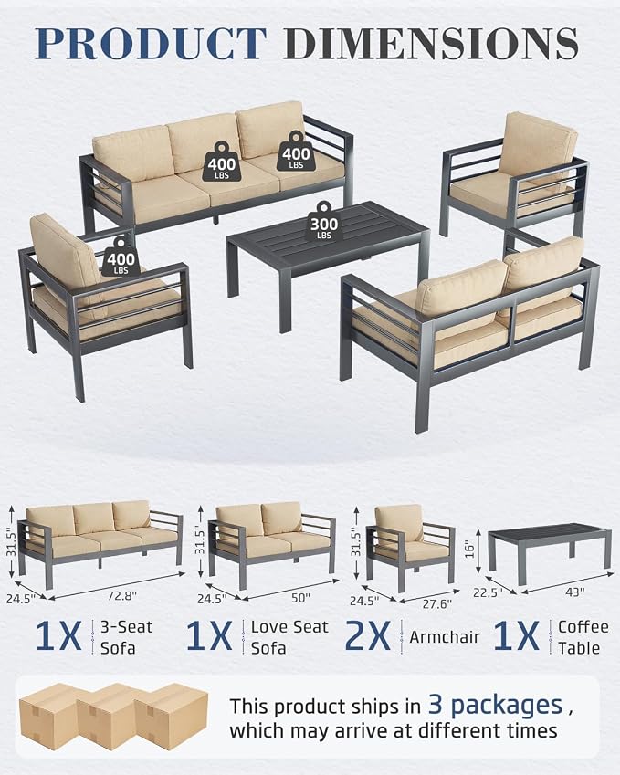 AECOJOY Aluminum Patio Furniture Set, 7 Seats Modern Outdoor Furniture - Image 2