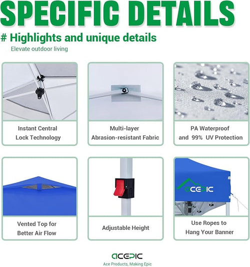 10x10 Pop Up Canopy Tent, 300D Silver-Coating Top, Pop Up Canopy Tent Instant - Image 2