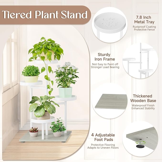 iDavosic.ly 4 Tier Plant Stand Indoor, Tiered Corner Flower Holder Shelf Outdoor - Image 3