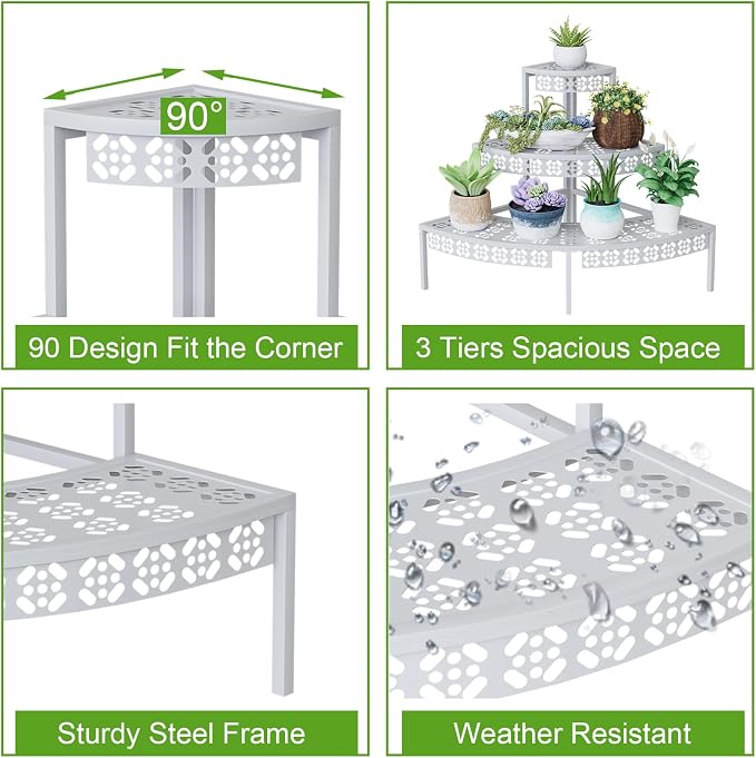 3 Tier Plant Stand Semi-Circular Flower Pot Organizer Rack Quarter Round Plant - Image 4