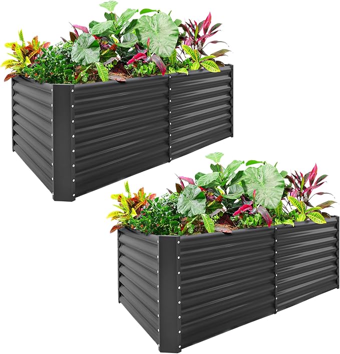 Land Guard 2 Pack 8×4×2ft Galvanized Raised Garden Bed Kit, Galvanized Planter by LandGuard