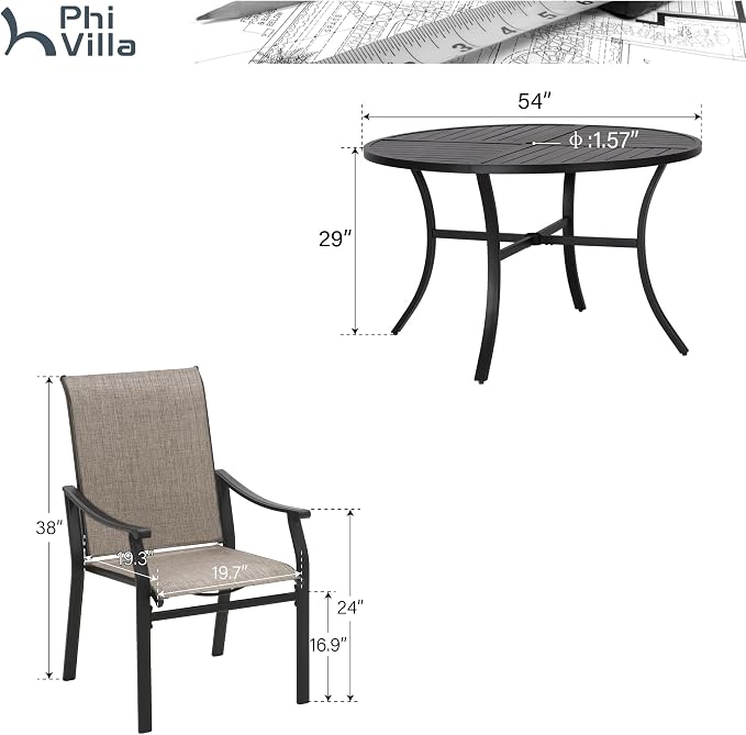 PHI VILLA 7 PCS Patio Dining Table and Chairs, Round Metal Dining Table - Image 6