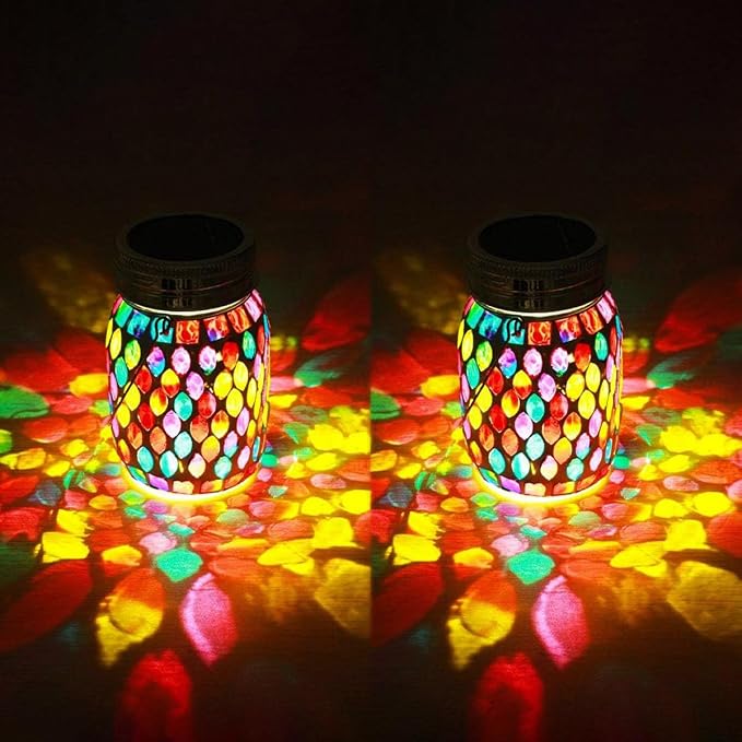2pack Solar Mosaic Outdoor Waterproof Cool Blue Mosaic jar Decor Christmas Gifts - Image 5