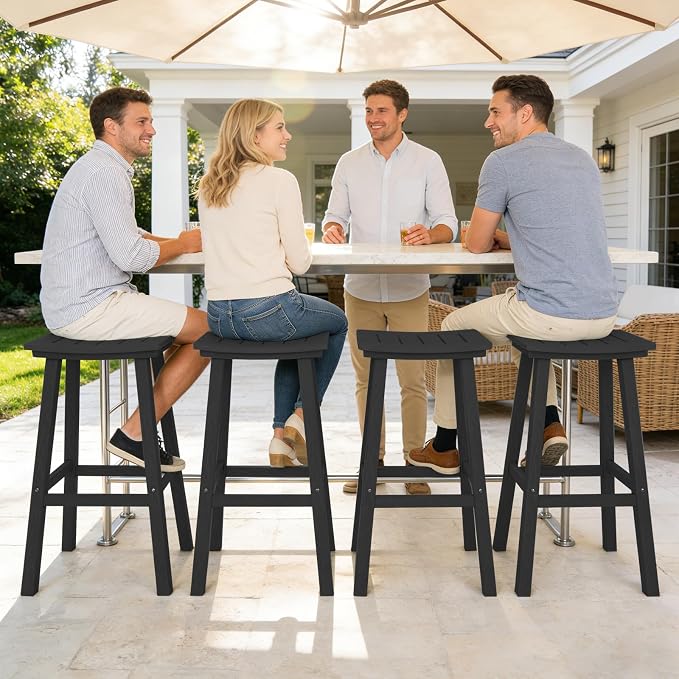 Outdoor Bar Stools Set of 6, 29 Inch All-Weather HDPE Bar Height Chairs - Image 2