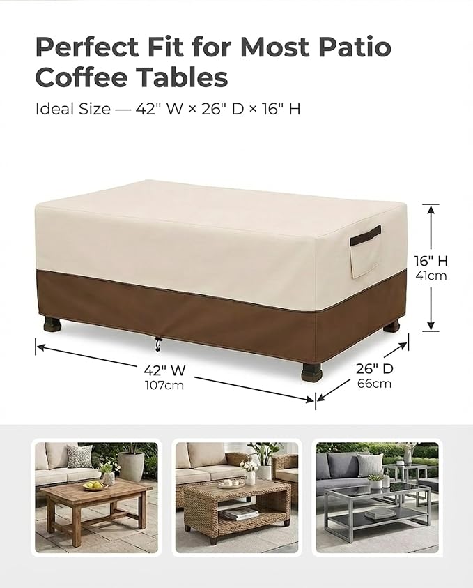 Waterproof Patio Coffee Table Cover, 600D Heavy Duty Outdoor Furniture Covers - Image 3