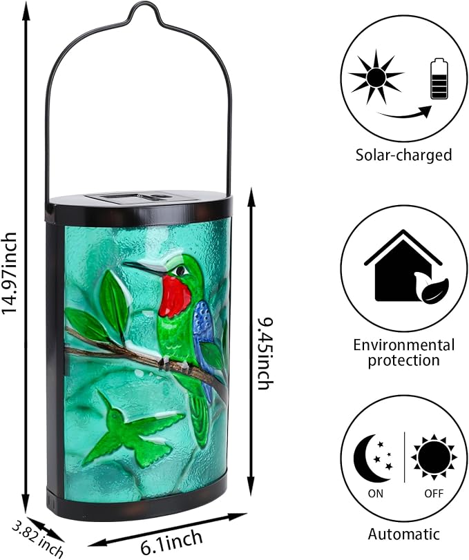 Hanging Solar Lantern Outdoor Waterproof Hummingbird Solar Lights Glass - Image 4