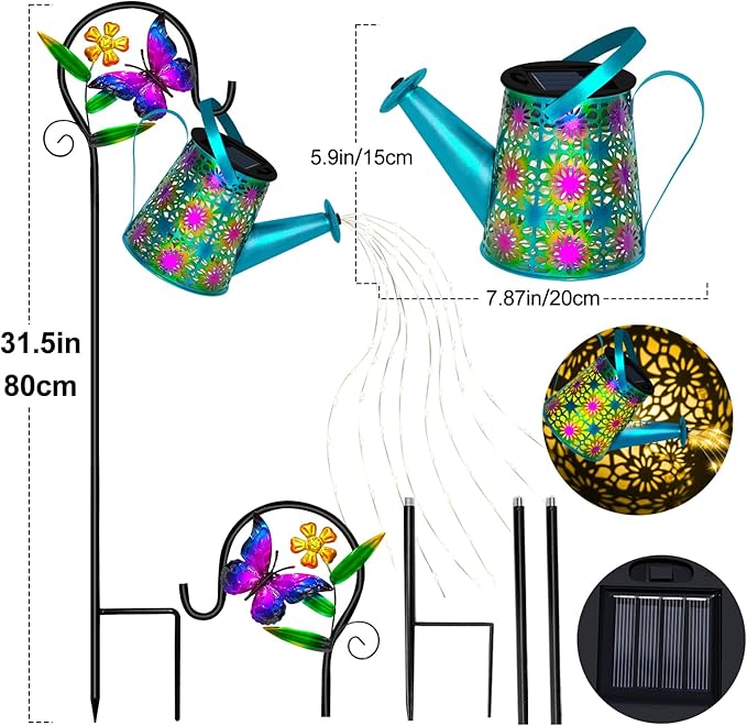 Solar Watering Can with Lights, Waterproof Solar Lantern with Butterfly - Image 7