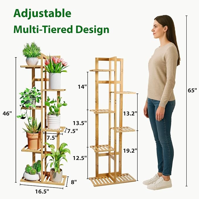 DolceLuna Plant Stand Indoor Corner, Tiered Bamboo Plant Shelf 46 Inch Tall - Image 3