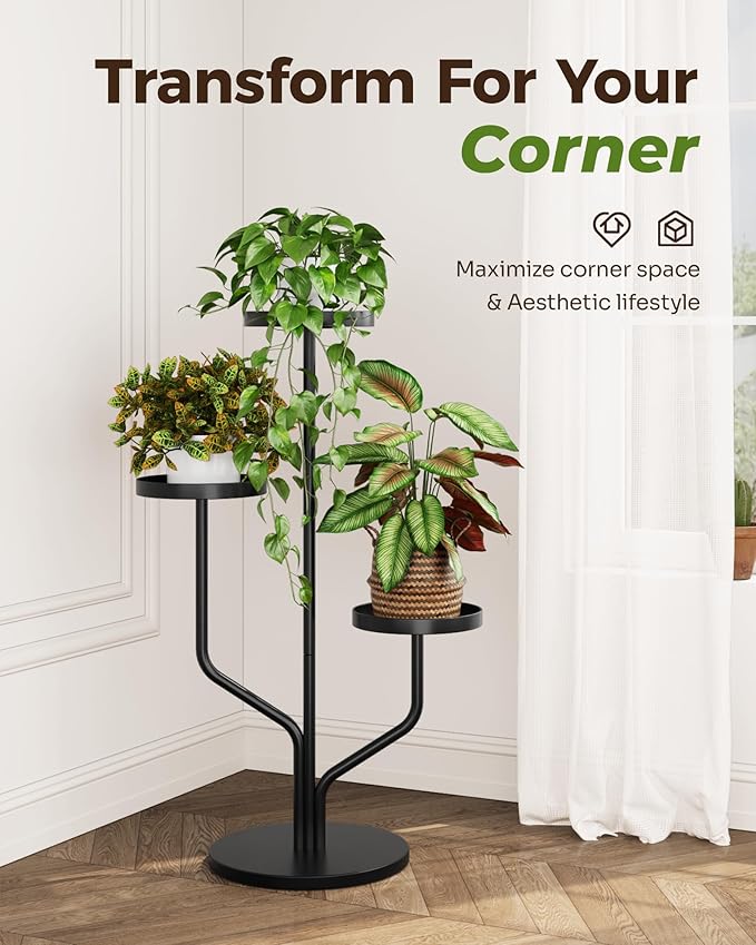 Bamworld 3 Tier Plant Stand Indoor Outdoor Metal Plant Shelf - Image 2