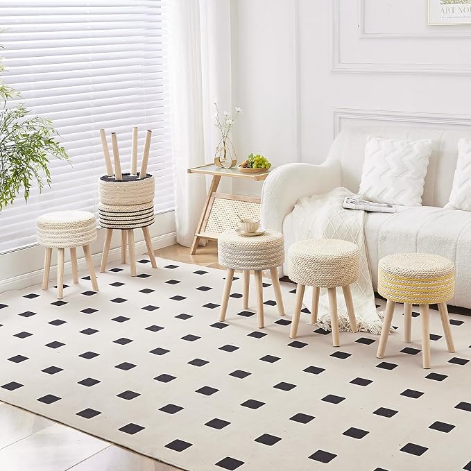 Cpintltr Round Ottoman Footstool Natural Seagrass Foot Stool Pouf Ottomans - Image 8