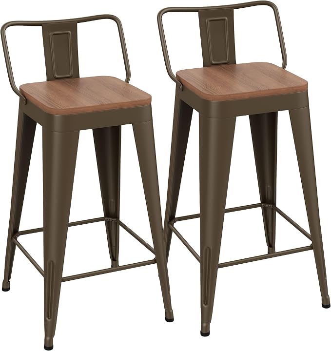 Bar Stools Set of 2 Metal Bar Stool Counter Height Bar Stools 30" Rusty Modern by POINTANT