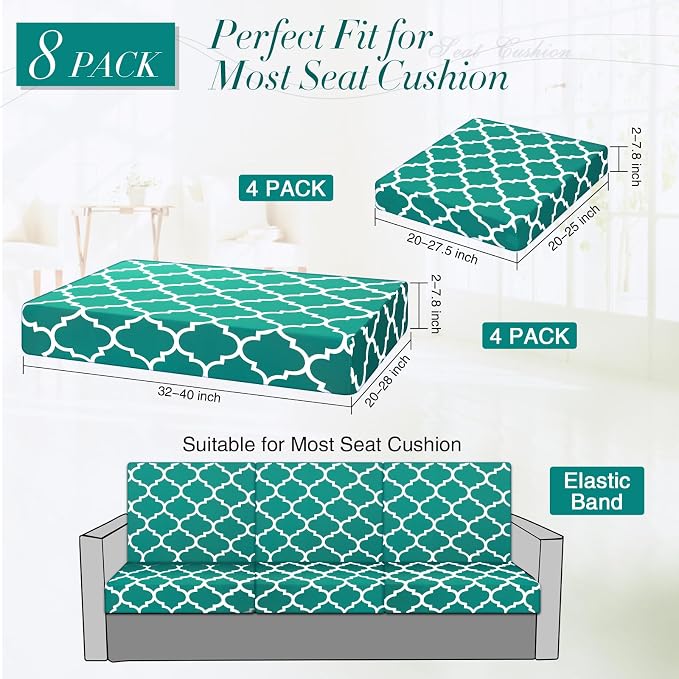Newwiee 8 Pcs Stretch Patio Outdoor Cushion Covers Waterproof Replacement Sofa - Image 4