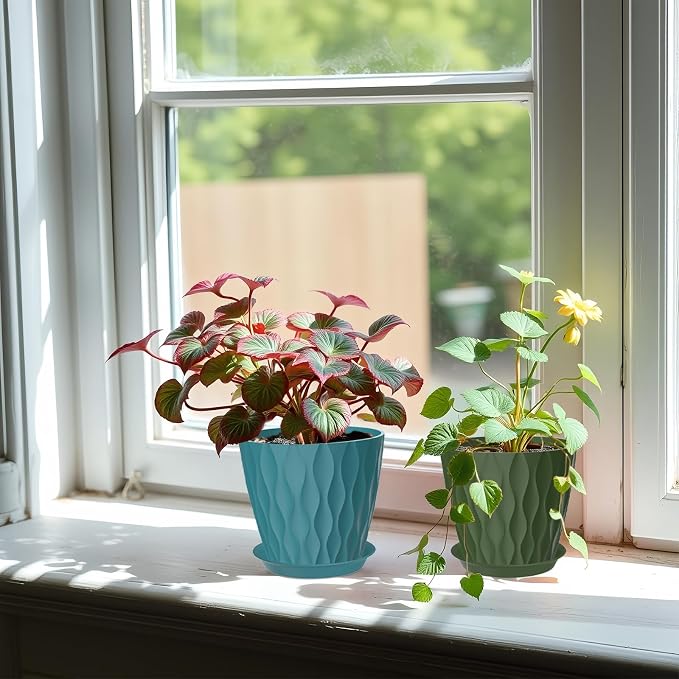 6 Pack 7 Inch Plant Pots with Drainage and Saucers, Stackable Nursery Planters - Image 5
