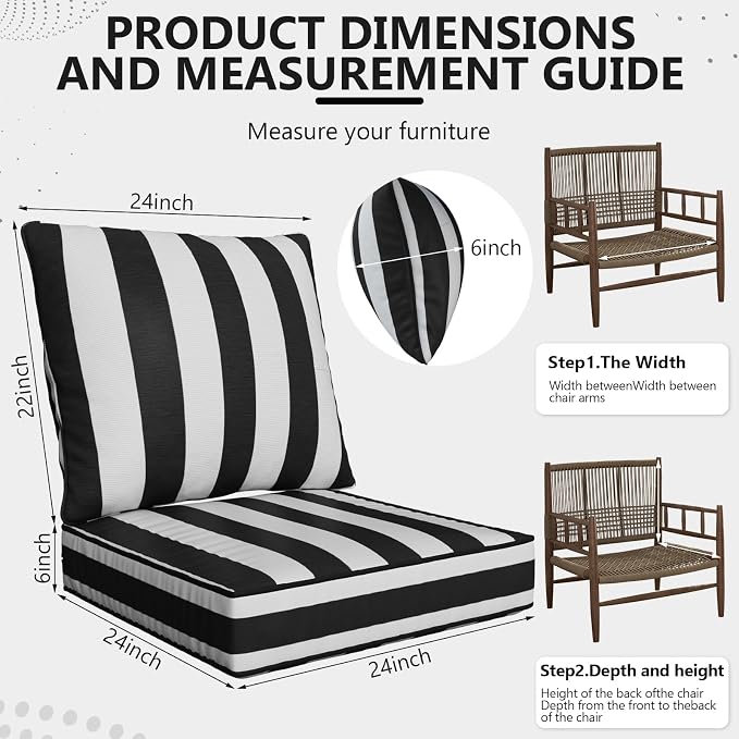 24" x 24" x 6" Outdoor Deep Seat Cushions Set - Image 2