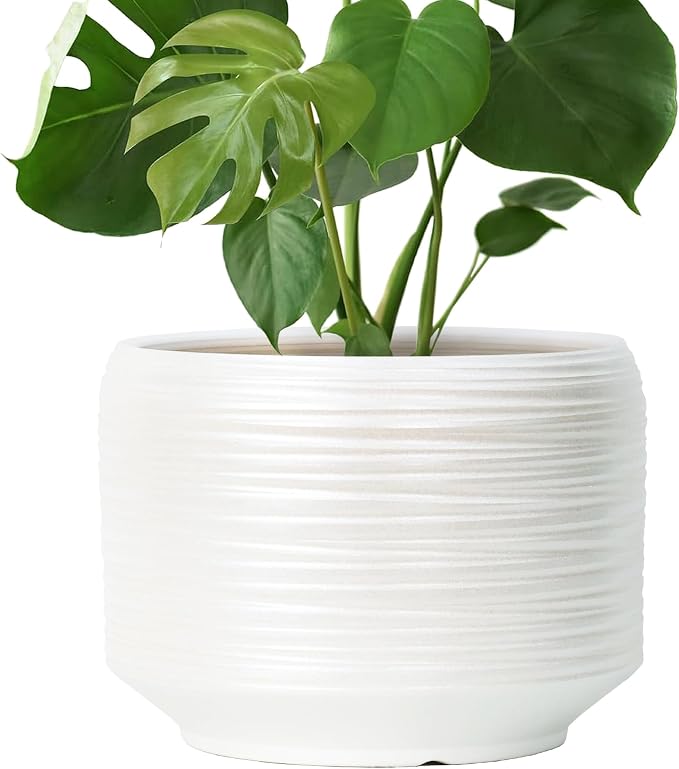 10 Inch Ceramic Plant Pot with Drainage – Large Flower Pot by Bestseler