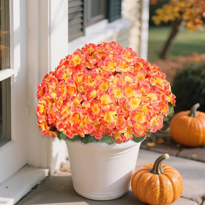 Artificial Fall Flowers for Outdoors, 6 Bundles Realistic Silk Fake Geraniums - Image 9