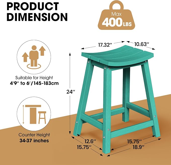Ciokea 4 Set 24" Outdoor Bar Stools Heavy Duty HDPE Counter Height Bar Stools - Image 2