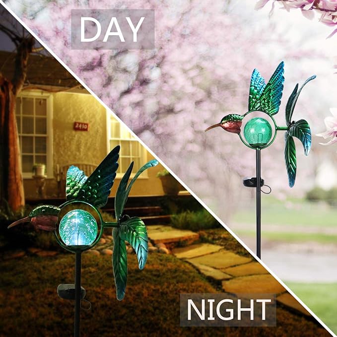 Afirst Solar Hummingbird Wind Spinner, Metal Kinetic Garden Stake Lights Wind - Image 5