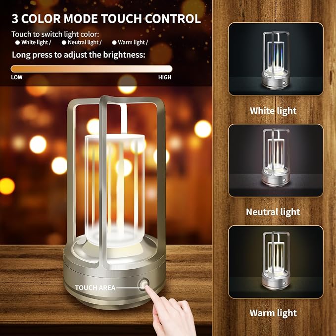 Portable Metal Table Lamp for Outdoor/ Indoor, 4000 mAh Rechargeable Cordless - Image 3