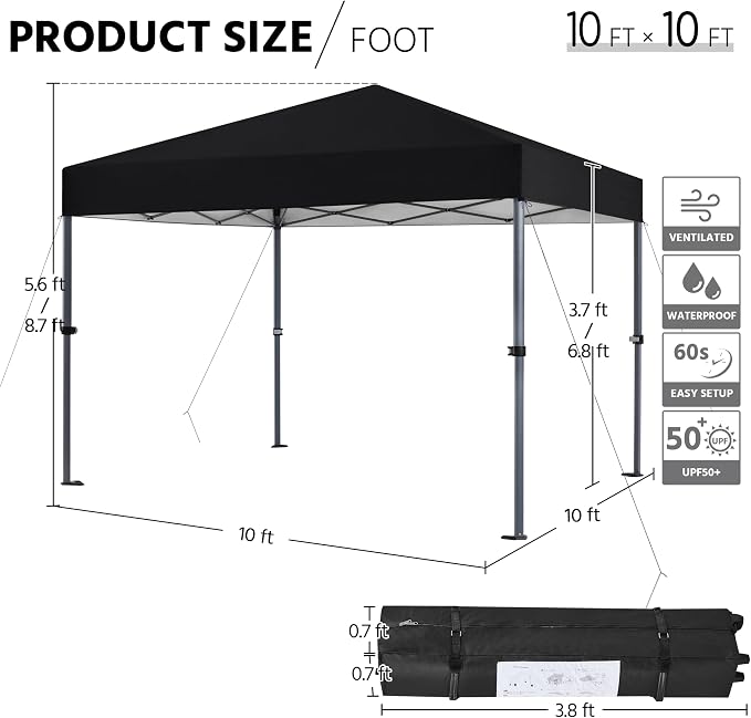 Yaheetech 10x10 1-Person Setup Pop Up Canopy Tent, Instant Portable Commercial - Image 3
