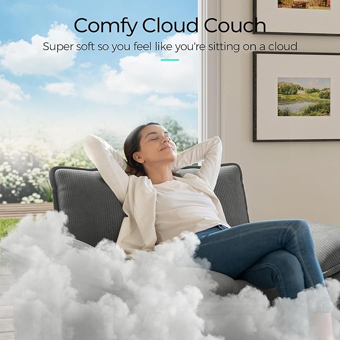 LINSY HOME 157'' Modular Sectional Sofa Grey Couch Corduroy Cloud Couches - Image 5