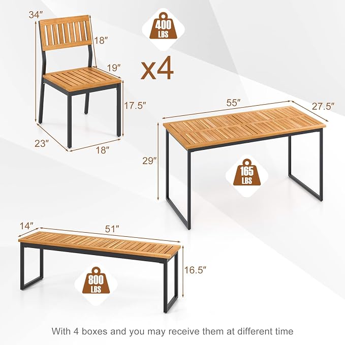 Tangkula 6 Pieces Outdoor Acacia Wood Dining Set, Patio Table and Chairs Set - Image 5
