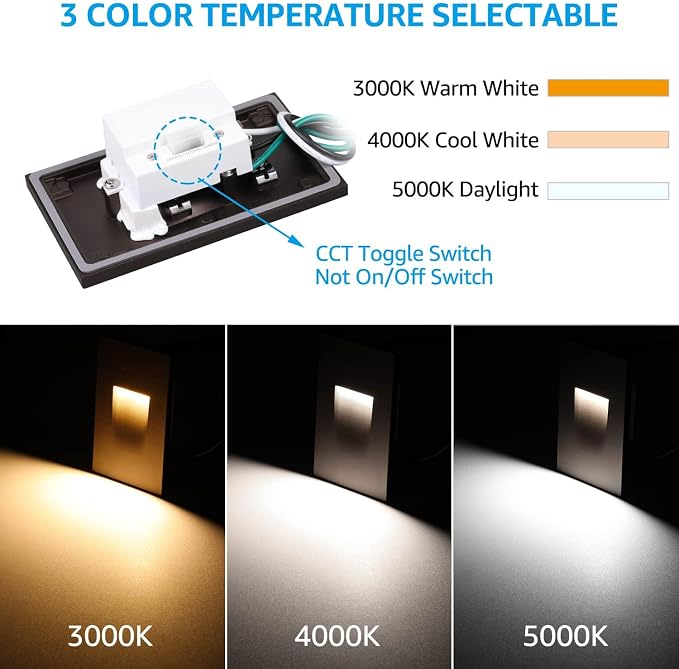 LEONLITE 12-Pack 3CCT 120V LED Step Lights, 3.5W 110LM 5%-100% Dimmable Indoor - Image 2
