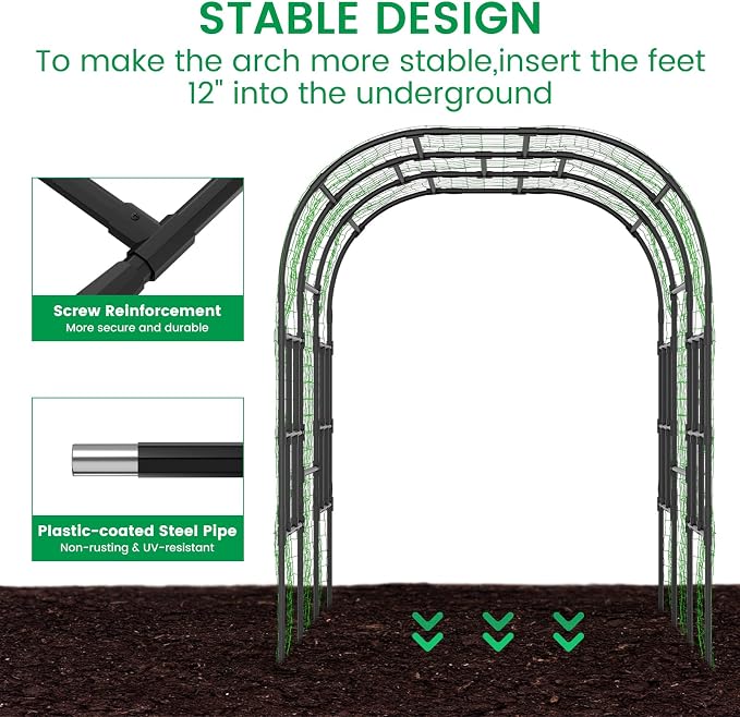 Tall Garden Arch Trellis for Climbing Plants, 87in Tall Metal Plant Support - Image 4