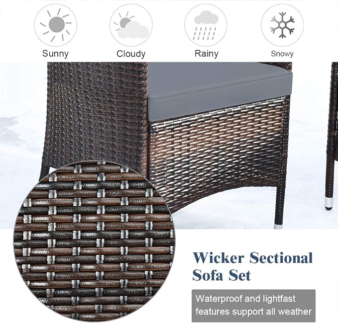 COSTWAY 8PCS Rattan Patio Furniture Set, Outdoor Wicker Rattan Chairs - Image 4
