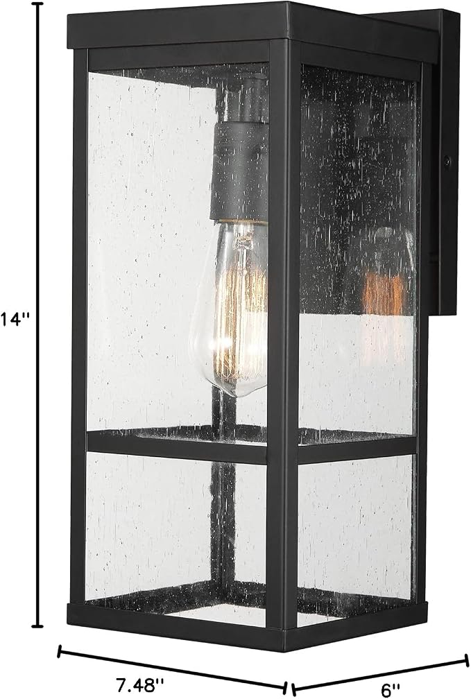 GLOBE Electric 44802 1-Light Outdoor Wall Sconce, Matte Black, Seeded Glass - Image 9