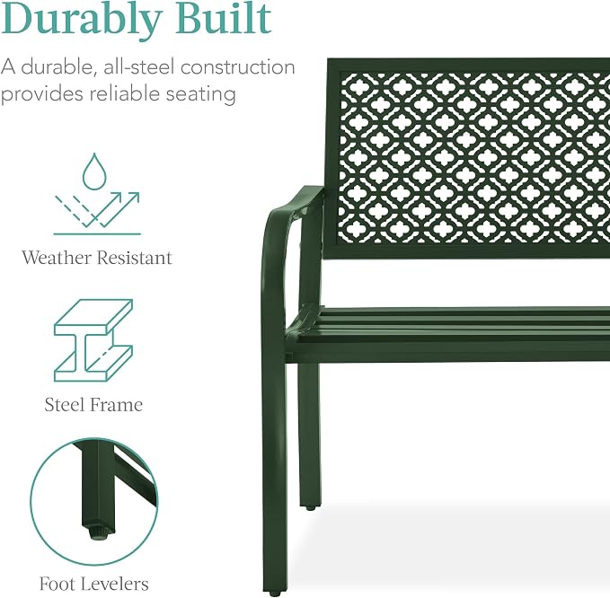 Best Choice Products Outdoor Bench 2-Person Metal Steel Benches Furniture - Image 3