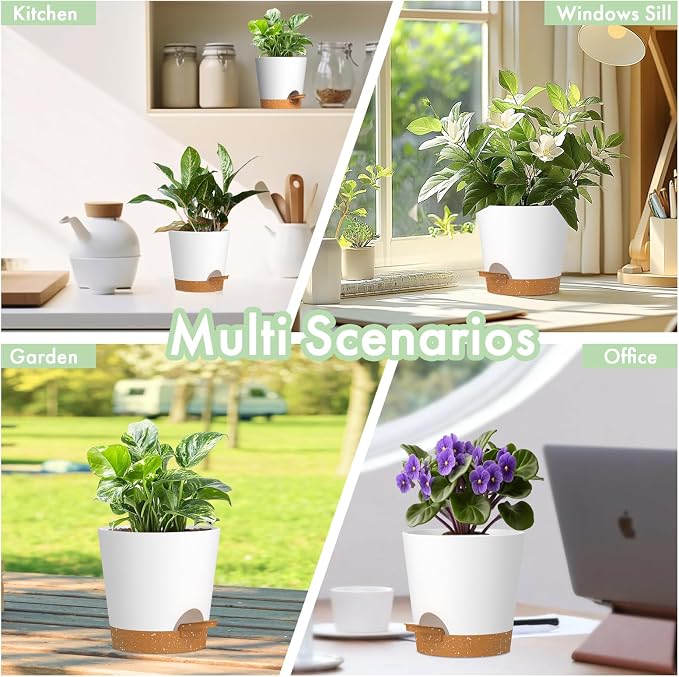 4 inch Self Watering Pots for Indoor Outdoor Plants, 6 Pack Plastic Flower - Image 6