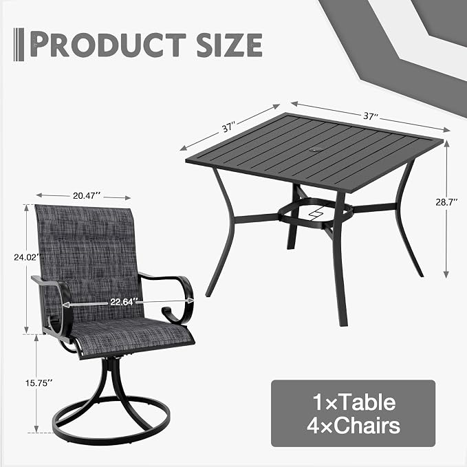 MELLCOM 5 Pieces Outdoor Dining Set, 4 Swivel Rocker Chairs - Image 8