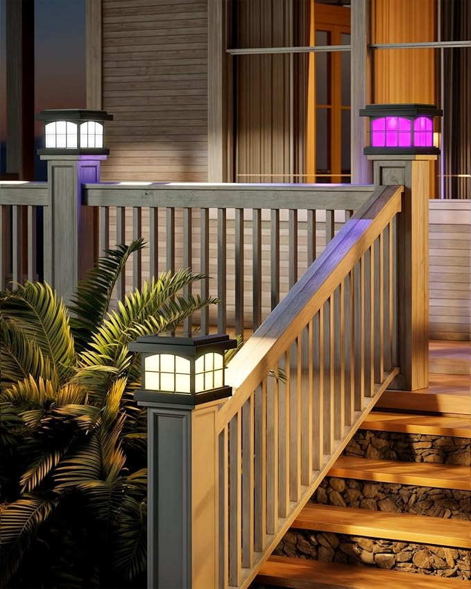 PARTPHONER RGBCW Solar Post Cap Lights 2-Pack, 9 Colors 3 Modes Fence Cap Lights - Image 8