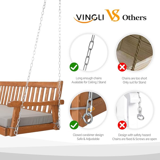 VINGLI 6 FT Outdoor Porch Swing Daybed, Upgraded Patio Hanging Swing Sofa Bench - Image 3